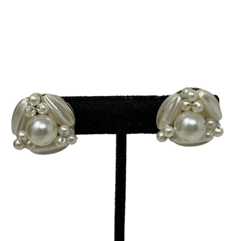 Vintage Faux Pearl Earrings Clip On Round Oval Beads Made in Hong Kong